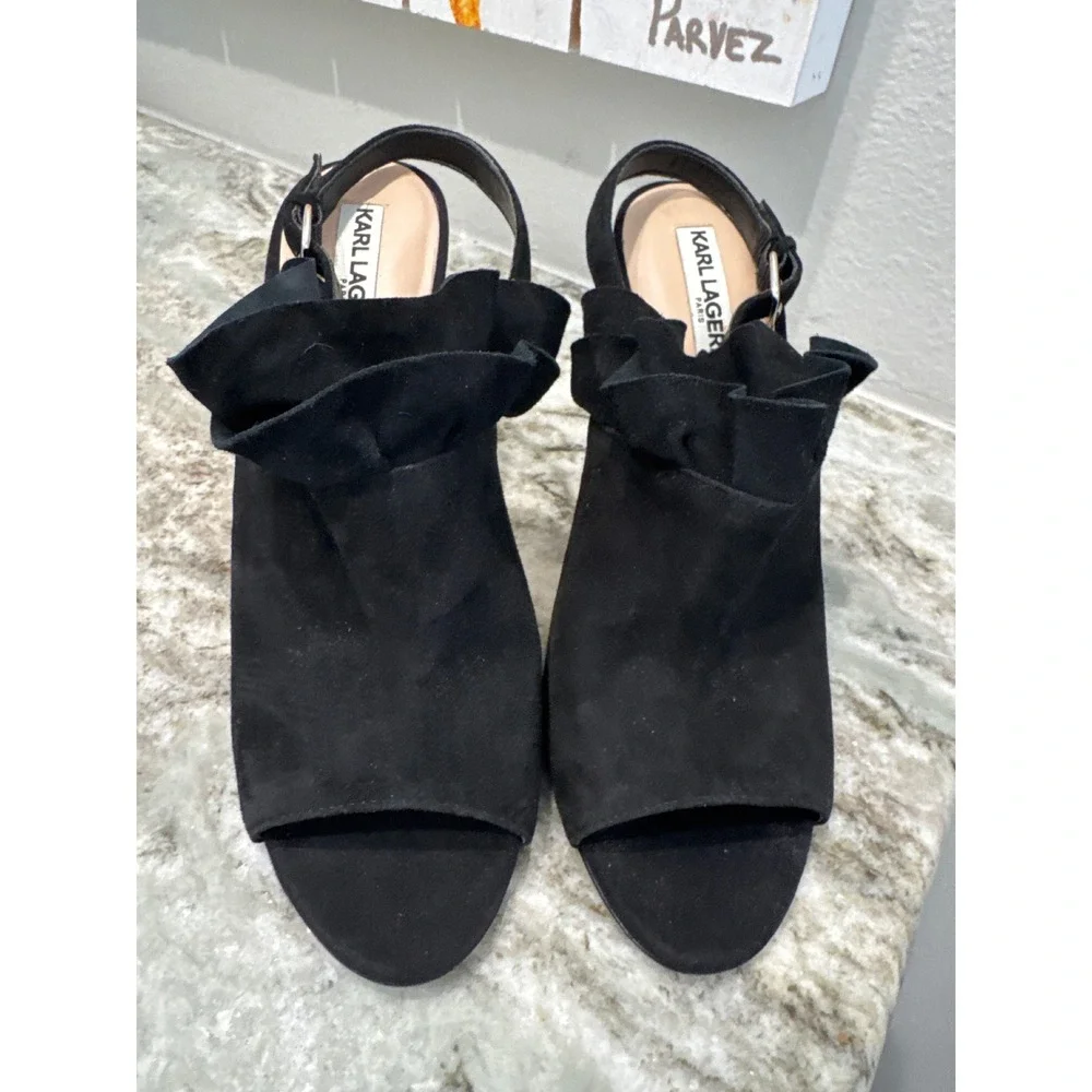 Karl Lagerfeld Paris Lanka ruffled suede slingback 4
